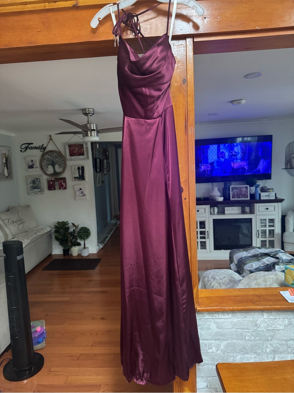 Elegant Burgundy Satin Cowl Neck Maxi Dress - Women